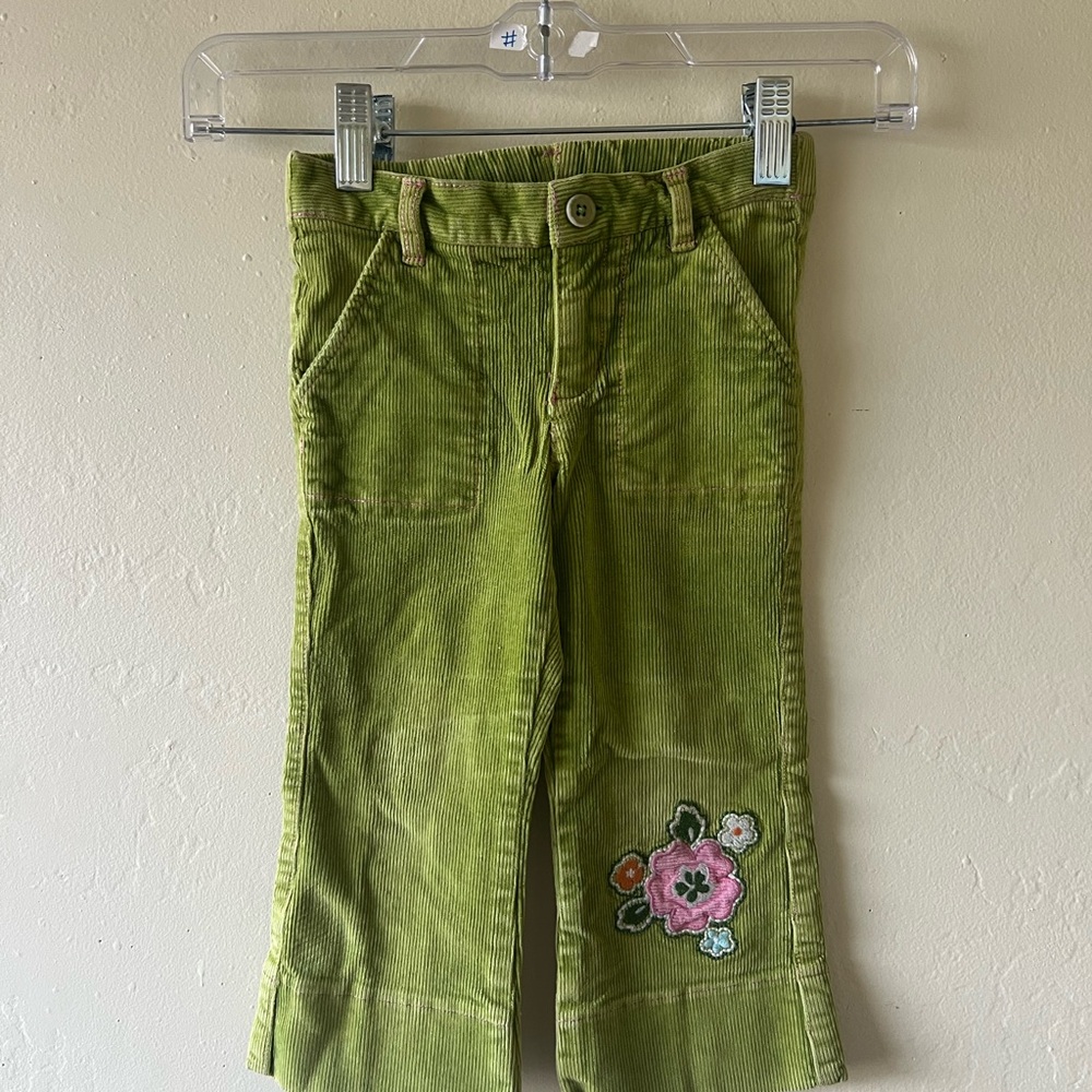 Hartstrings Olive Corduroy‎ Kids Pants with Floral Design